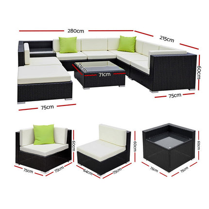 Gardeon 9-Piece Outdoor Sofa Set Wicker Couch Lounge Setting Cover.