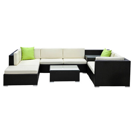 Gardeon 9-Piece Outdoor Sofa Set Wicker Couch Lounge Setting Cover.