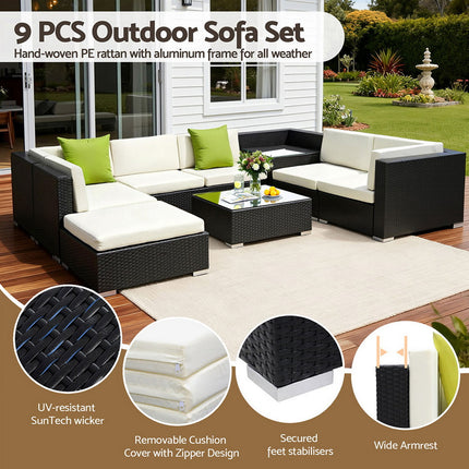 Gardeon 9-Piece Outdoor Sofa Set Wicker Couch Lounge Setting Cover.