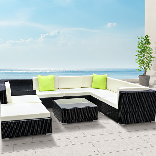 Gardeon 9-Piece Outdoor Sofa Set Wicker Couch Lounge Setting 7 Seater.
