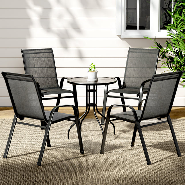 Gardeon 5PC Bistro Set Outdoor Table and Chairs Stackable Outdoor Furniture Black.