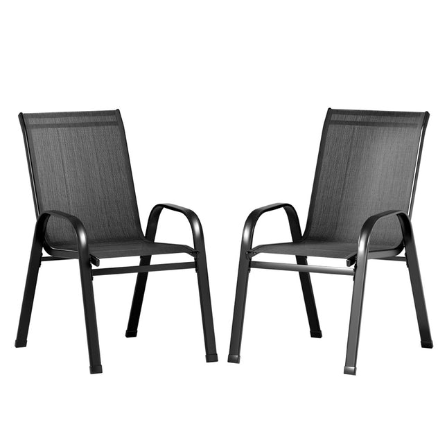 Gardeon 2PC Outdoor Dining Chairs Stackable Lounge Chair Patio Furniture Black.