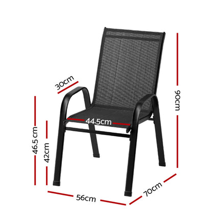 Gardeon 2PC Outdoor Dining Chairs Stackable Lounge Chair Patio Furniture Black.