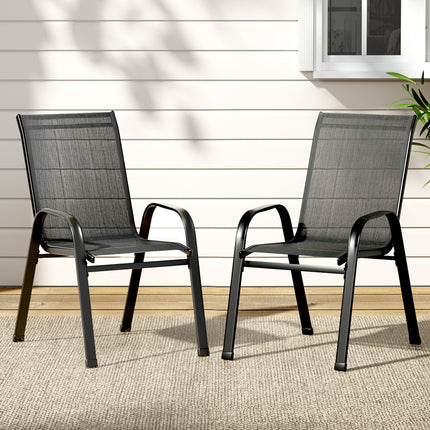 Gardeon 2PC Outdoor Dining Chairs Stackable Lounge Chair Patio Furniture Black.