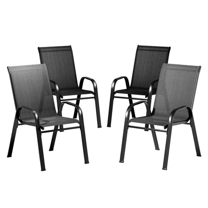 Gardeon 4PC Outdoor Dining Chairs Stackable Lounge Chair Patio Furniture Black.