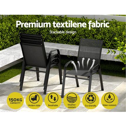Gardeon 4PC Outdoor Dining Chairs Stackable Lounge Chair Patio Furniture Black.