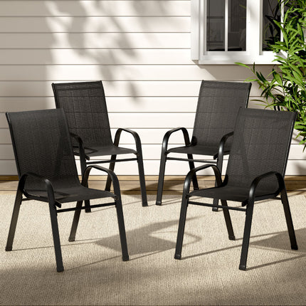 Gardeon 4PC Outdoor Dining Chairs Stackable Lounge Chair Patio Furniture Black.
