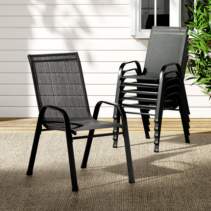 Gardeon 6PC Outdoor Dining Chairs Stackable Lounge Chair Patio Furniture Black.
