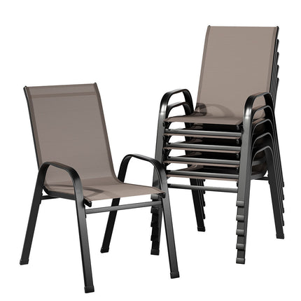 Gardeon 6PC Outdoor Dining Chairs Stackable Lounge Chair Patio Furniture Brown.