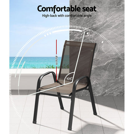 Gardeon 6PC Outdoor Dining Chairs Stackable Lounge Chair Patio Furniture Brown.
