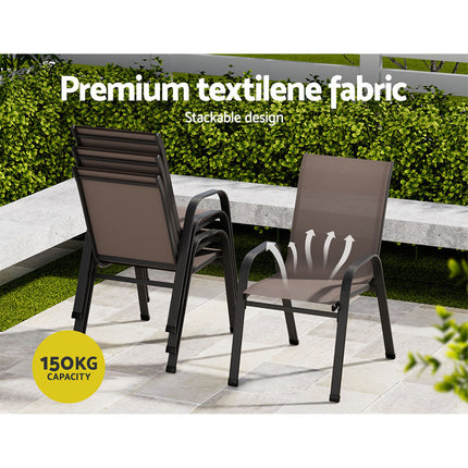 Gardeon 6PC Outdoor Dining Chairs Stackable Lounge Chair Patio Furniture Brown.