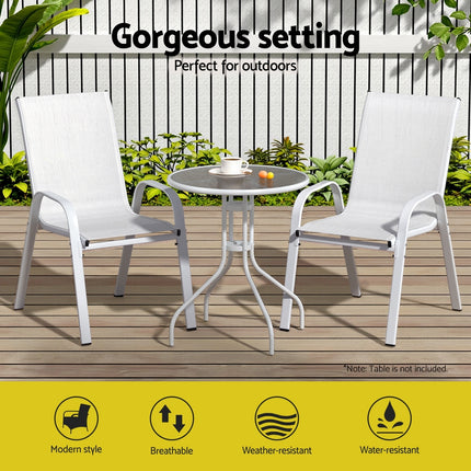 Gardeon 2PC Outdoor Dining Chairs Stackable Lounge Chair Patio Furniture White.