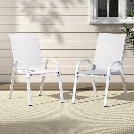 Gardeon 2PC Outdoor Dining Chairs Stackable Lounge Chair Patio Furniture White.