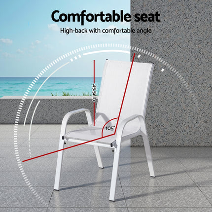 Gardeon 4PC Outdoor Dining Chairs Stackable Lounge Chair Patio Furniture White.
