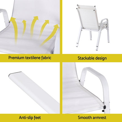 Gardeon 4PC Outdoor Dining Chairs Stackable Lounge Chair Patio Furniture White.
