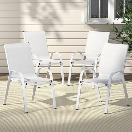 Gardeon 4PC Outdoor Dining Chairs Stackable Lounge Chair Patio Furniture White.