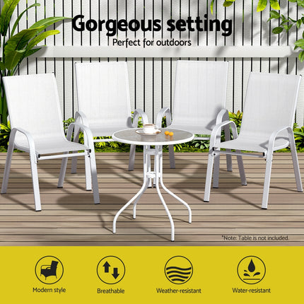 Gardeon 6PC Outdoor Dining Chairs Stackable Lounge Chair Patio Furniture White.