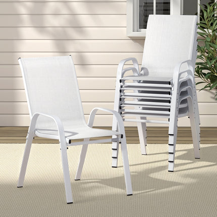 Gardeon 6PC Outdoor Dining Chairs Stackable Lounge Chair Patio Furniture White.
