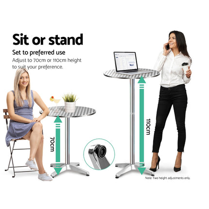 Gardeon Outdoor Bar Table Adjustable Aluminium Round 70/110cm.