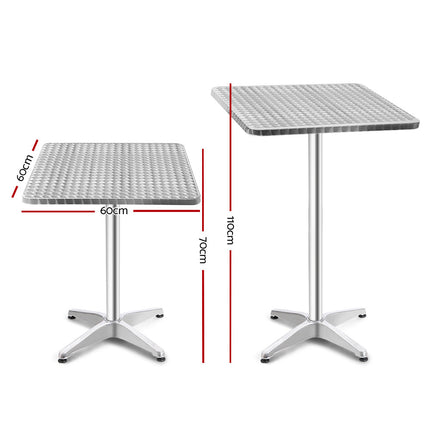 Gardeon Outdoor Bar Table Adjustable Aluminium Square 70/110cm.