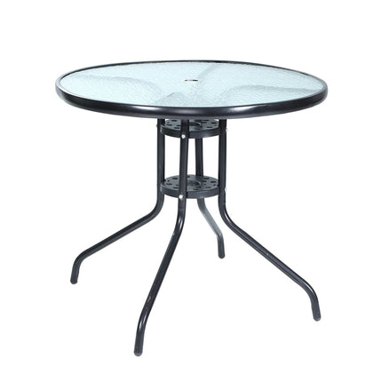 Gardeon Outdoor Bar Table Glass Cafe Table Steel Side Parasol Hole.