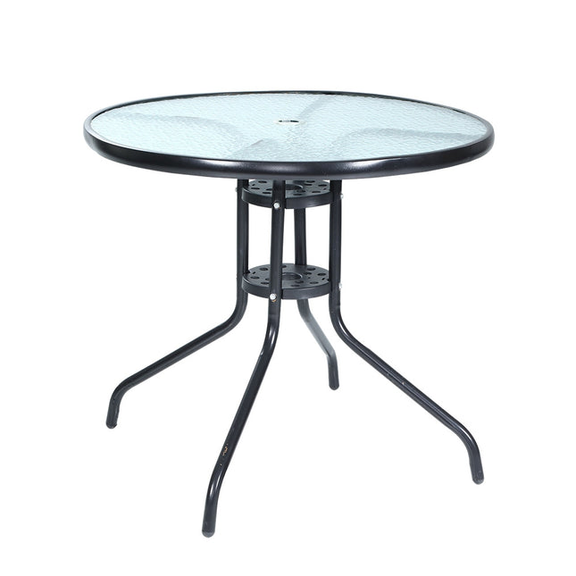 Gardeon Outdoor Bar Table Glass Cafe Table Steel Side Parasol Hole.