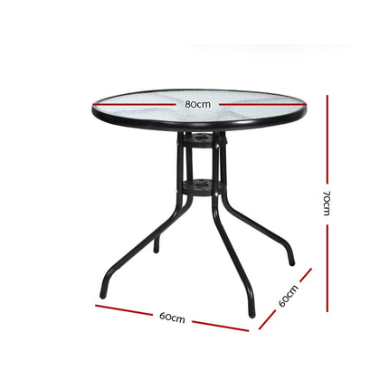 Gardeon Outdoor Bar Table Glass Cafe Table Steel Side Parasol Hole.