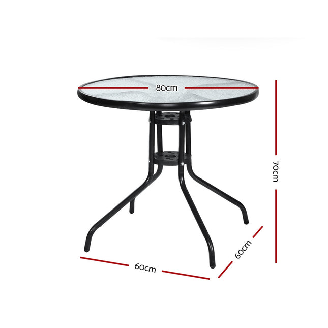 Gardeon Outdoor Bar Table Glass Cafe Table Steel Side Parasol Hole.