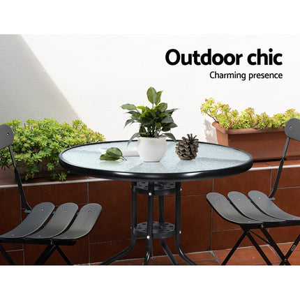 Gardeon Outdoor Bar Table Glass Cafe Table Steel Side Parasol Hole.