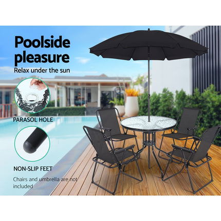 Gardeon Outdoor Bar Table Glass Cafe Table Steel Side Parasol Hole.
