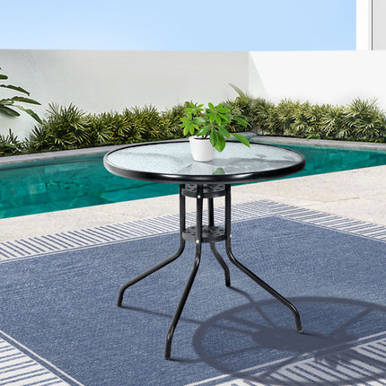 Gardeon Outdoor Bar Table Glass Cafe Table Steel Side Parasol Hole.