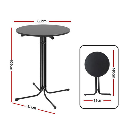 Gardeon Outdoor Bar Table Round Folding Desk Top 109cm Patio Furniture Black.