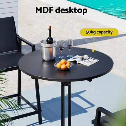 Gardeon Outdoor Bar Table Round Folding Desk Top 109cm Patio Furniture Black.