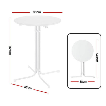 Gardeon Outdoor Bar Table Round Folding Desk Top 109cm Patio Furniture White.