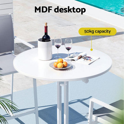 Gardeon Outdoor Bar Table Round Folding Desk Top 109cm Patio Furniture White.