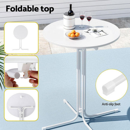 Gardeon Outdoor Bar Table Round Folding Desk Top 109cm Patio Furniture White.