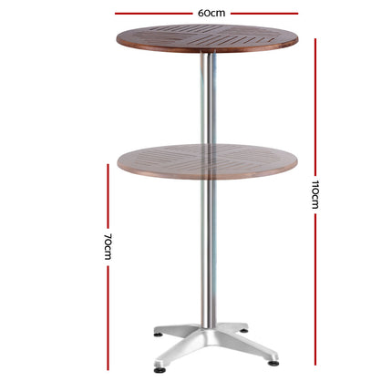 Gardeon Outdoor Bar Table Wooden Cafe Table Aluminium Pole Round.