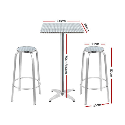 Gardeon 3-Piece Outdoor Bar Set Bistro Table Stools Adjustable Square Cafe.