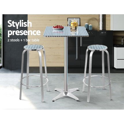 Gardeon 3-Piece Outdoor Bar Set Bistro Table Stools Adjustable Square Cafe.