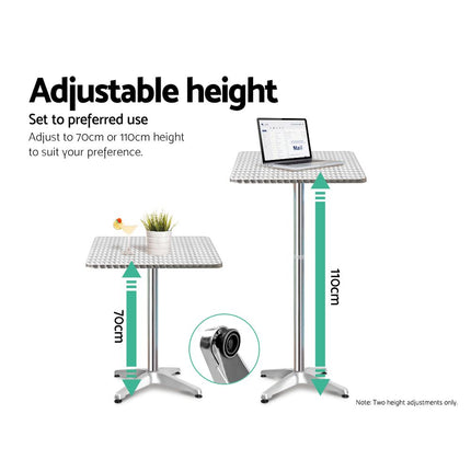 Gardeon 3-Piece Outdoor Bar Set Bistro Table Stools Adjustable Square Cafe.
