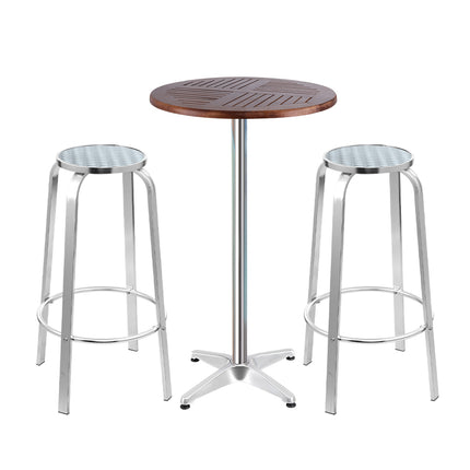 Gardeon 3-Piece Outdoor Bar Set Bistro Table Stools Adjustable Wooden Cafe.