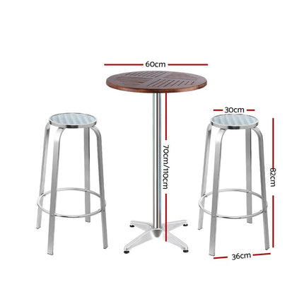 Gardeon 3-Piece Outdoor Bar Set Bistro Table Stools Adjustable Wooden Cafe.