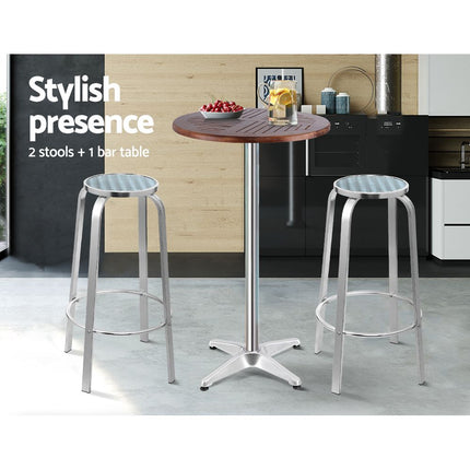 Gardeon 3-Piece Outdoor Bar Set Bistro Table Stools Adjustable Wooden Cafe.