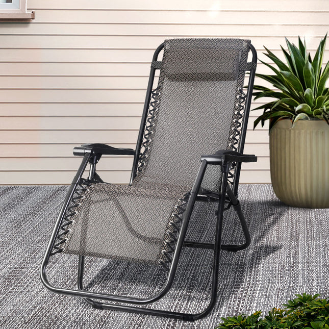 Gardeon Zero Gravity Chair Folding Outdoor Recliner Adjustable Sun Lounge Camping Beige.