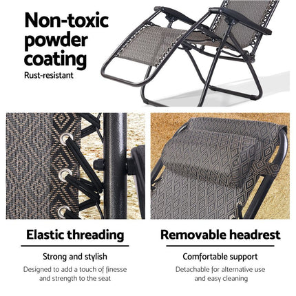 Gardeon Zero Gravity Chair Folding Outdoor Recliner Adjustable Sun Lounge Camping Beige.