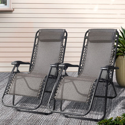 Gardeon 2PC Zero Gravity Chair Folding Outdoor Recliner Adjustable Sun Lounge Camping Beige.