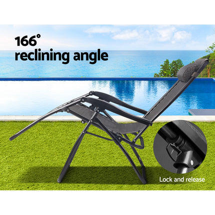 Gardeon 2PC Zero Gravity Chair Folding Outdoor Recliner Adjustable Sun Lounge Camping Beige.