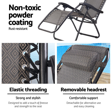Gardeon 2PC Zero Gravity Chair Folding Outdoor Recliner Adjustable Sun Lounge Camping Beige.