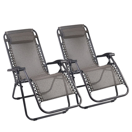 Gardeon 2PC Zero Gravity Chair Folding Outdoor Recliner Adjustable Sun Lounge Camping Beige.