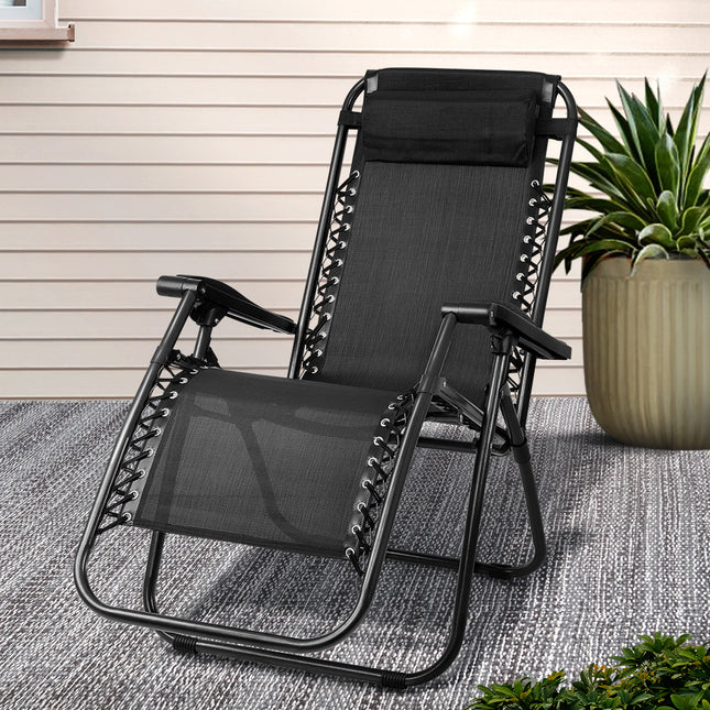 Gardeon Zero Gravity Chair Folding Outdoor Recliner Adjustable Sun Lounge Camping Black.